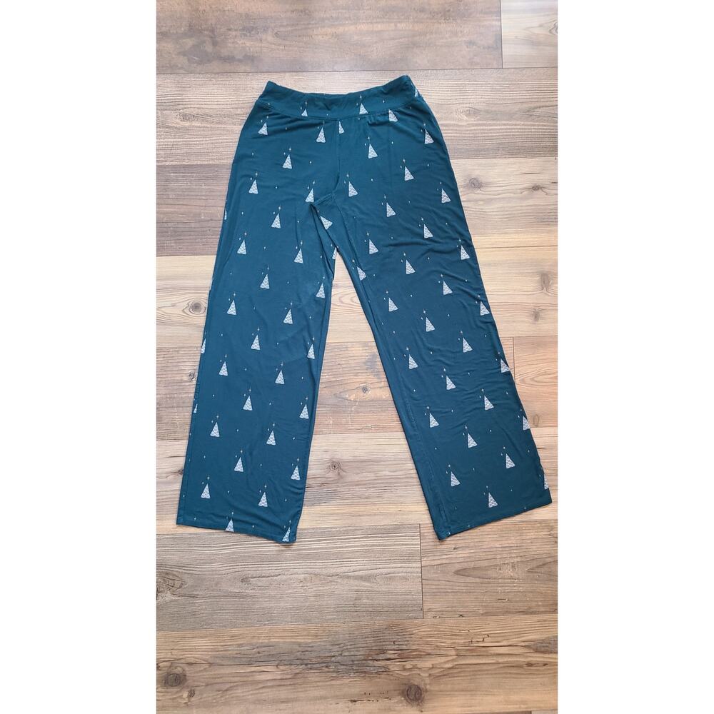 Soma Pants Womens XS Christmas Xmas Tree Print Soft Pajama Pants Teal Blue